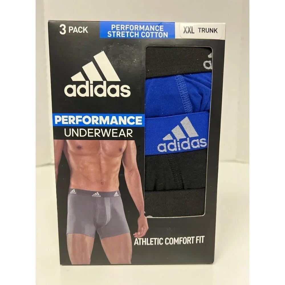 NEW! Adidas Performance Underwear Boxer Brief Trunk Blue Black Grey 3 Pack XXL